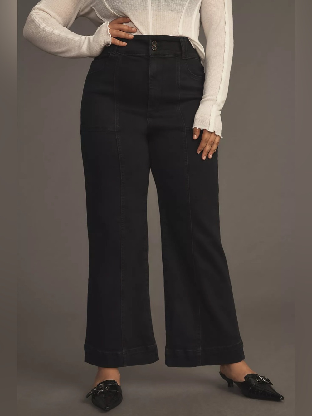 Anthro The Skipper Seamed High-Rise Cropped Wide-Leg Jeans In Black Size 31